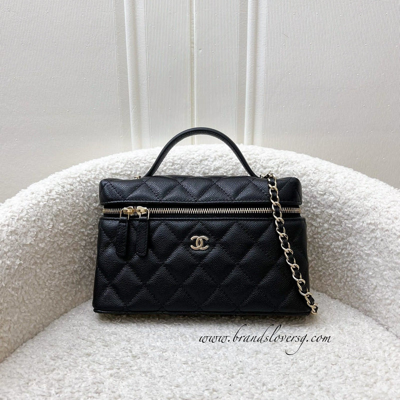 Chanel 25C Vanity / Clutch with Chain (LP Style Bag) in Black Caviar and LGHW (Model: AP4385)