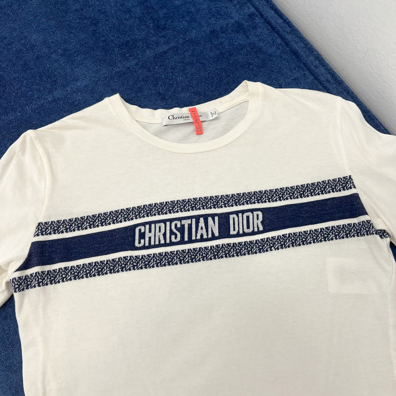 Dior White and Navy Blue Cotton Jersey T-shirt Sz S