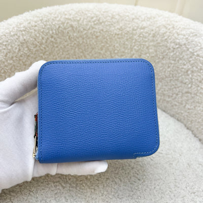 Hermes Silk in Compact Wallet in Bleu Paradis Epsom Leather and PHW