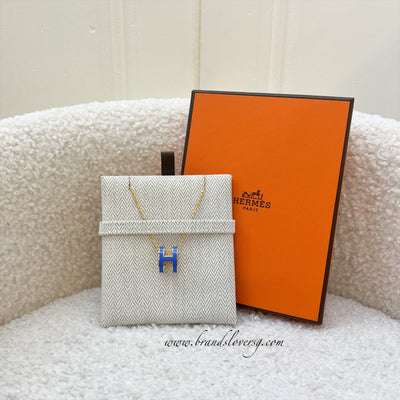 Hermes Pop H Pendant Necklace in Bleu Royal Enamel and GHW