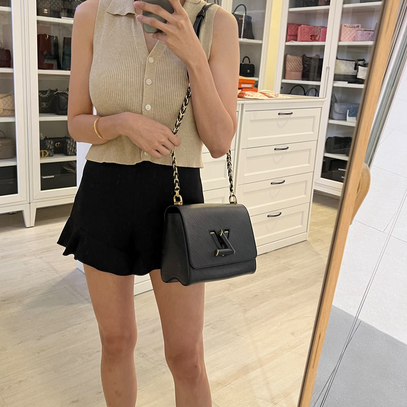 LV Twist MM Shoulder Bag in Black Epi Leather and GHW