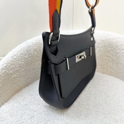 Hermes Jypsiere Mini in Caban (Almost Black) Swift Leather, Canvas Strap and PHW