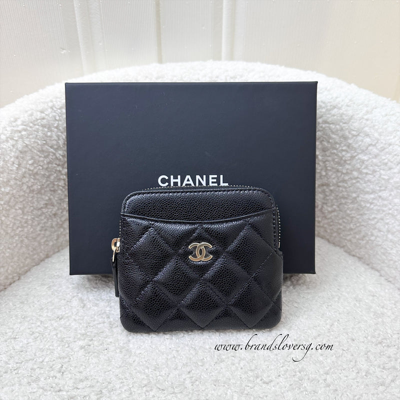 Chanel Zipped Square Compact Wallet in Black Caviar and LGHW