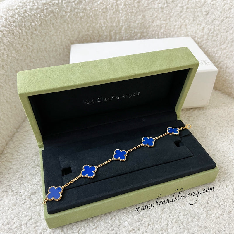 Van Cleef & Arpels VCA Vintage Alhambra 5 Motifs Bracelet with Blue Agate in 18K Yellow Gold