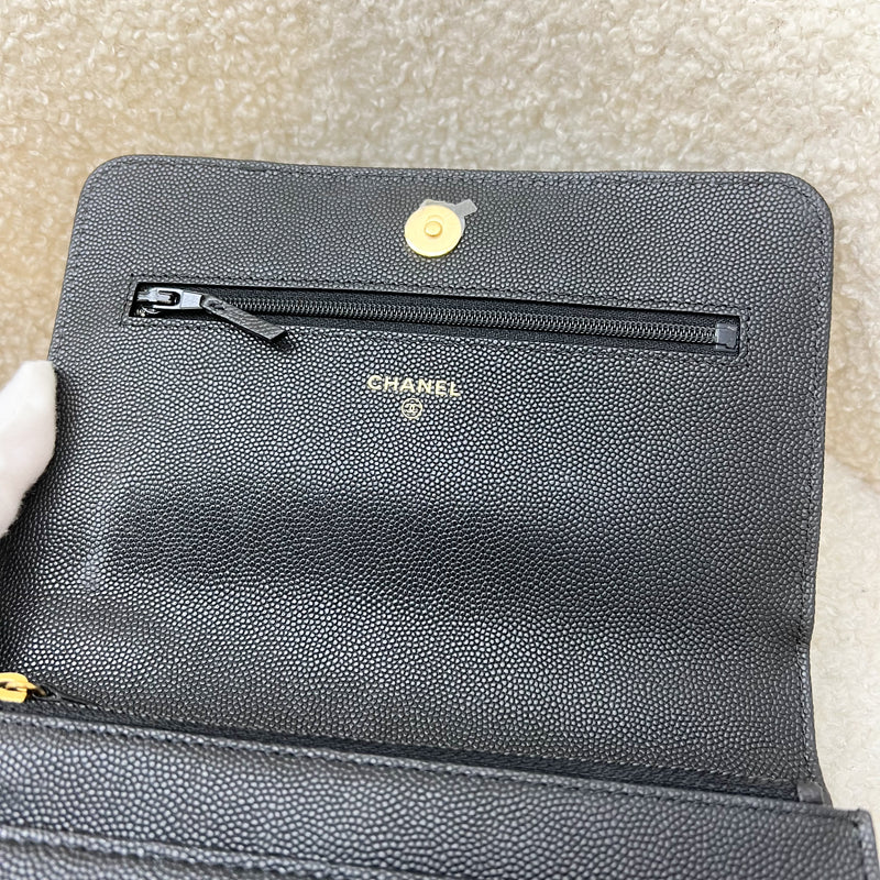 Chanel 22A Seasonal Wallet on Chain WOC in Black Caviar and GHW