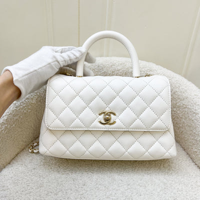 Chanel Small 24cm Coco Handle in White Caviar and LGHW