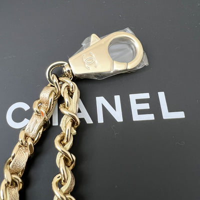 Chanel 2024 VIP Gift Round Pouch and Airpods Holder Bag Charm in Metallic Gold Lambskin and LGHW