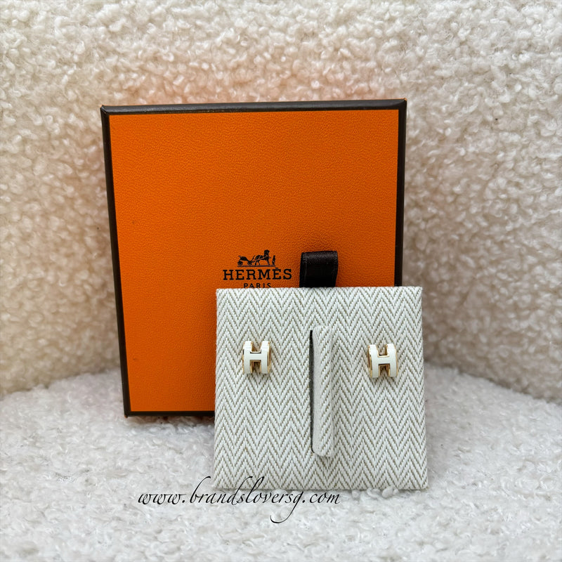 Hermes Mini Pop H Earrings in Blanc Enamel RGHW