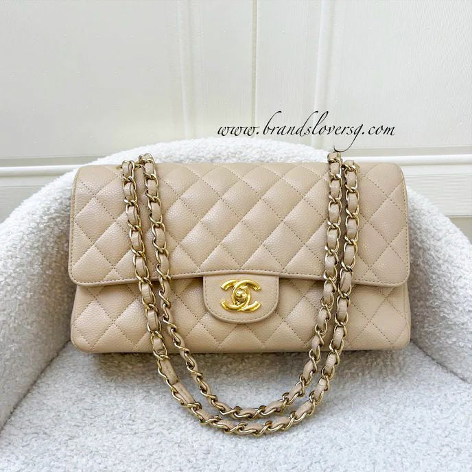 Chanel Medium Classic Flap CF in Beige Caviar and GHW