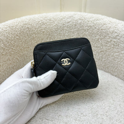 Chanel Zipped Square Compact Wallet / Card Holder in Black Caviar and LGHW