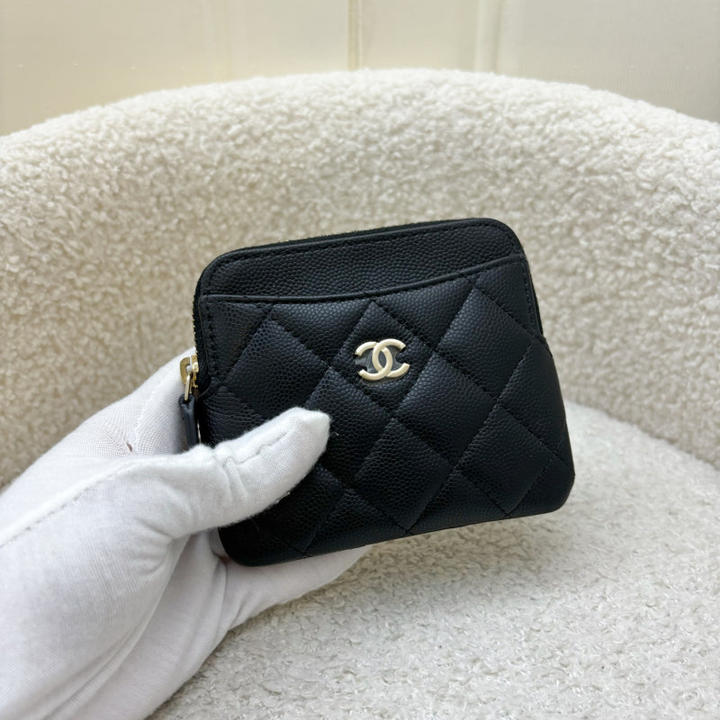 Chanel Zipped Square Compact Wallet / Card Holder in Black Caviar and LGHW