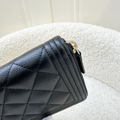 Chanel Boy Zippy Long Wallet in Black Caviar and GHW