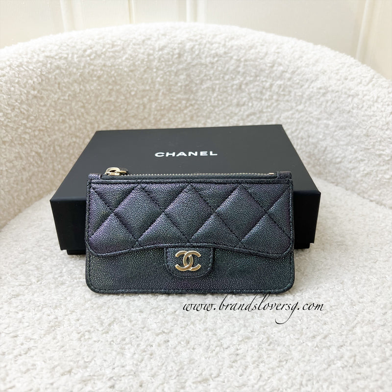 Chanel Flat Zipped External Slots Card holder in Iridescent Black Caviar and LGHW