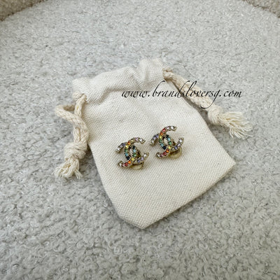 Chanel 19S Clip-on CC Earrings with Rainbow Crystals and LGHW