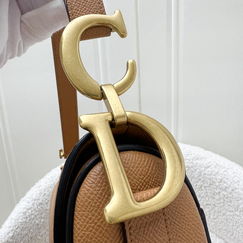 Dior Medium Saddle Bag in Amber Grained Calfskin and AGHW