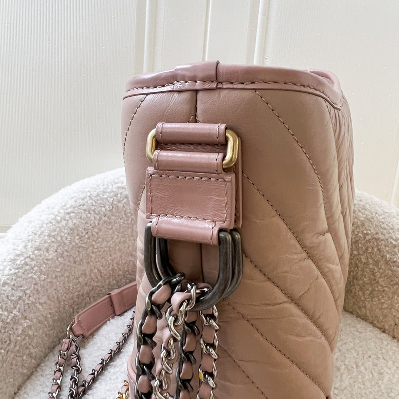 Chanel Medium (New Large) Gabrielle Hobo Bag in Nude Pink Chevron Calfskin and 3-tone HW