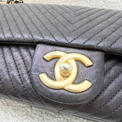 Chanel Seasonal Herringbone Medium Flap in Black Distressed Calfskin AGHW