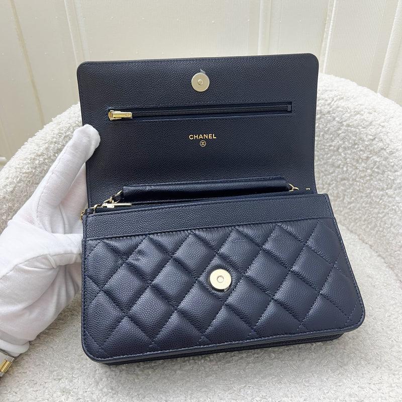 Chanel Classic Wallet on Chain WOC in Navy Blue Caviar and LGHW