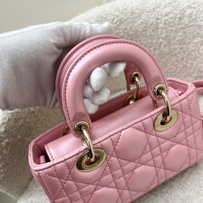 Dior Micro Lady D-Joy Bag in Iridescent Pink Lambskin and LGHW