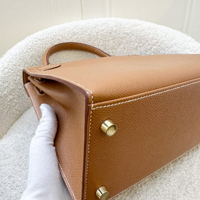 Hermes Vintage Kelly 28 Sellier in Gold Courcheval / Epsom Leather and GHW