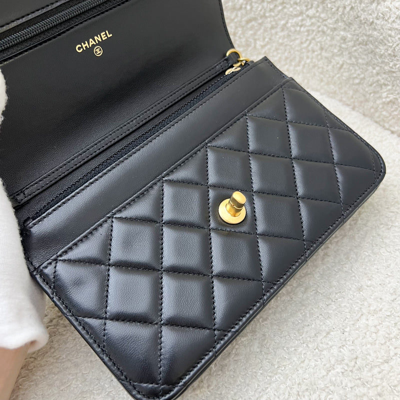 Chanel Pearl Crush Wallet on Chain WOC in Black Lambskin and AGHW