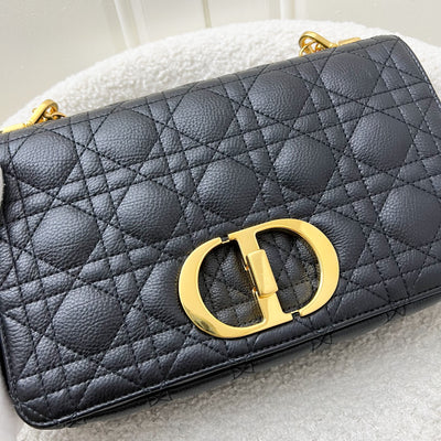 Dior Medium Caro Flap Bag in Black Grained Calfskin and GHW