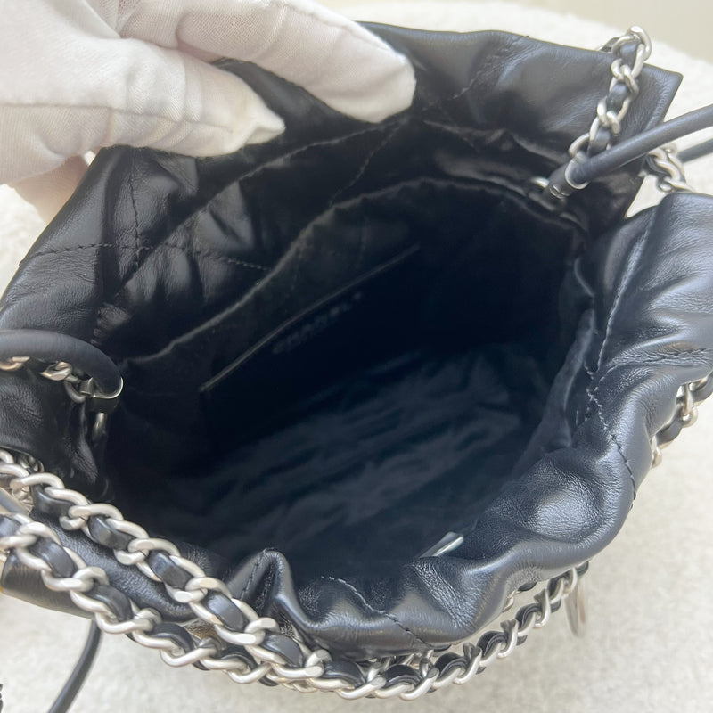 Chanel 22 Mini Hobo Handbag in Black Shiny Calfskin and SHW