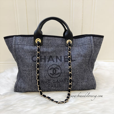 Chanel Large Deauville Tote in Navy Fabric, Glittery Threading and LGHW