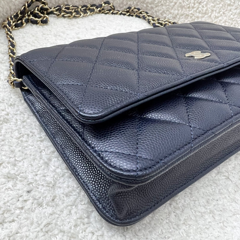 Chanel Classic Wallet on Chain WOC in Navy Blue Caviar and LGHW