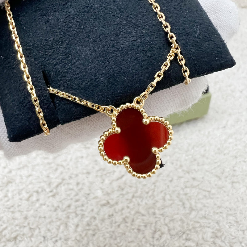 Van Cleef & Arpels VCA Vintage Alhambra Pendant Necklace with Carnelian in 18K Yellow Gold