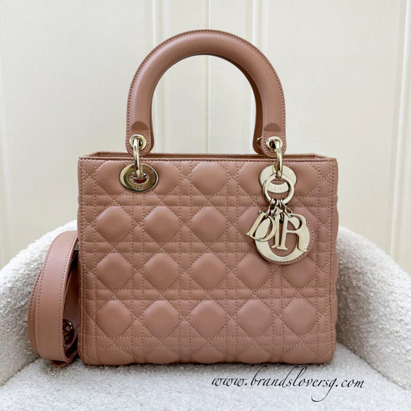 Dior Medium Lady Dior in Rose Beige Lambskin and LGHW