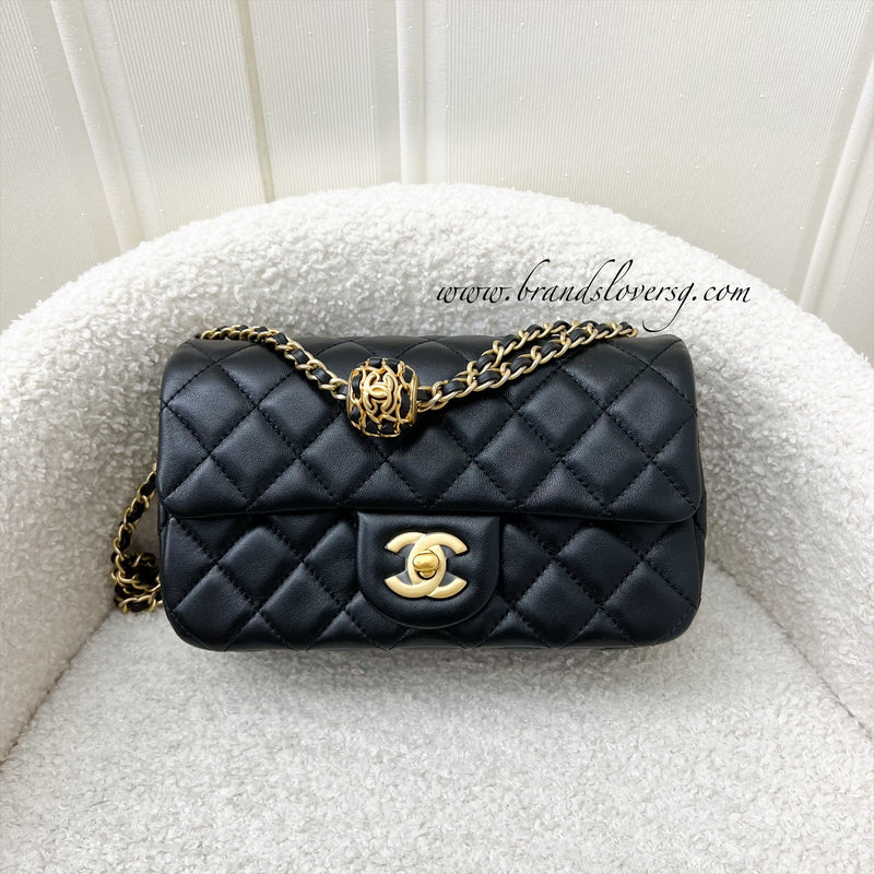 Chanel 22S Pearl Crush Mini Rectangle Flap in Black Lambskin and AGHW