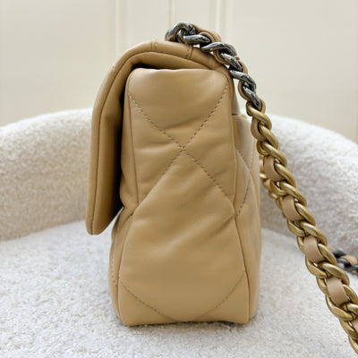 Chanel 19 Small Flap in 22C Beige Lambskin and 3-Tone Hardware