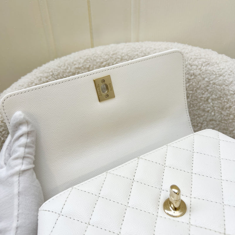 Chanel Small 24cm Coco Handle in White Caviar and LGHW