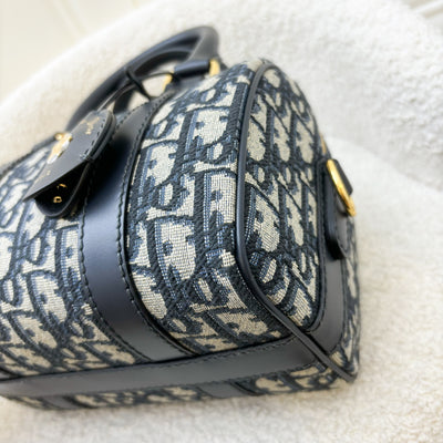 Dior Groove 20 Bowling Bag in in Navy Dark Blue Oblique Jacquard Canvas and AGHW