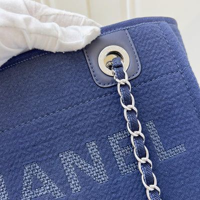Chanel Small Deauville Tote in Navy Fabric and SHW