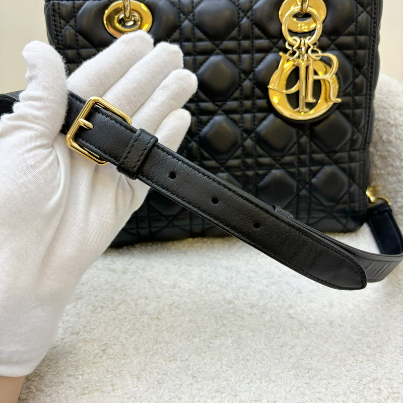 Dior Medium Lady Dior in Black Lambskin and GHW (New Version with Adjustable Strap)