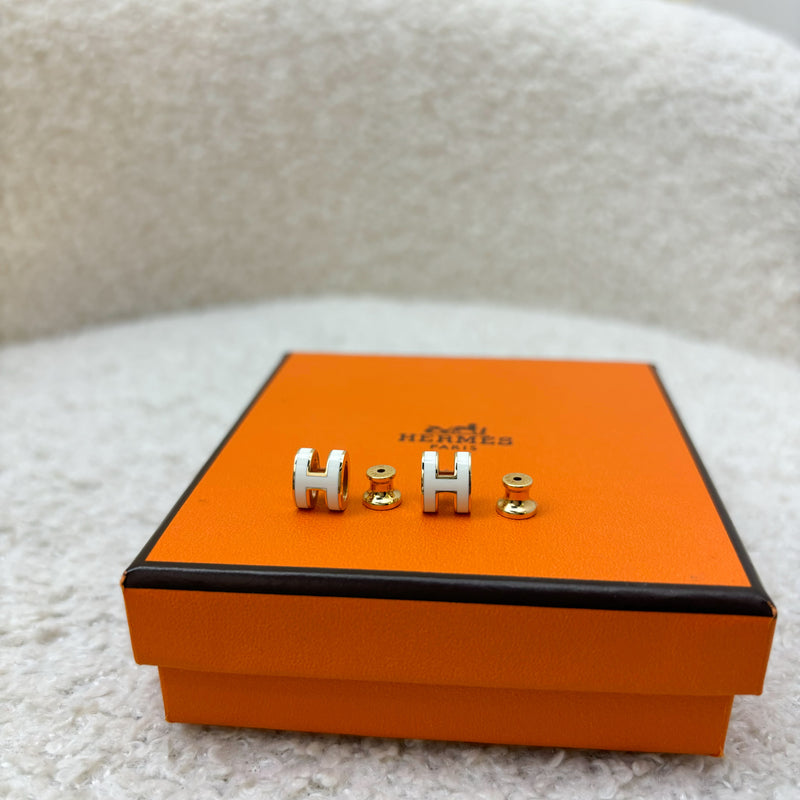 Hermes Mini Pop H Earrings in Blanc Enamel RGHW