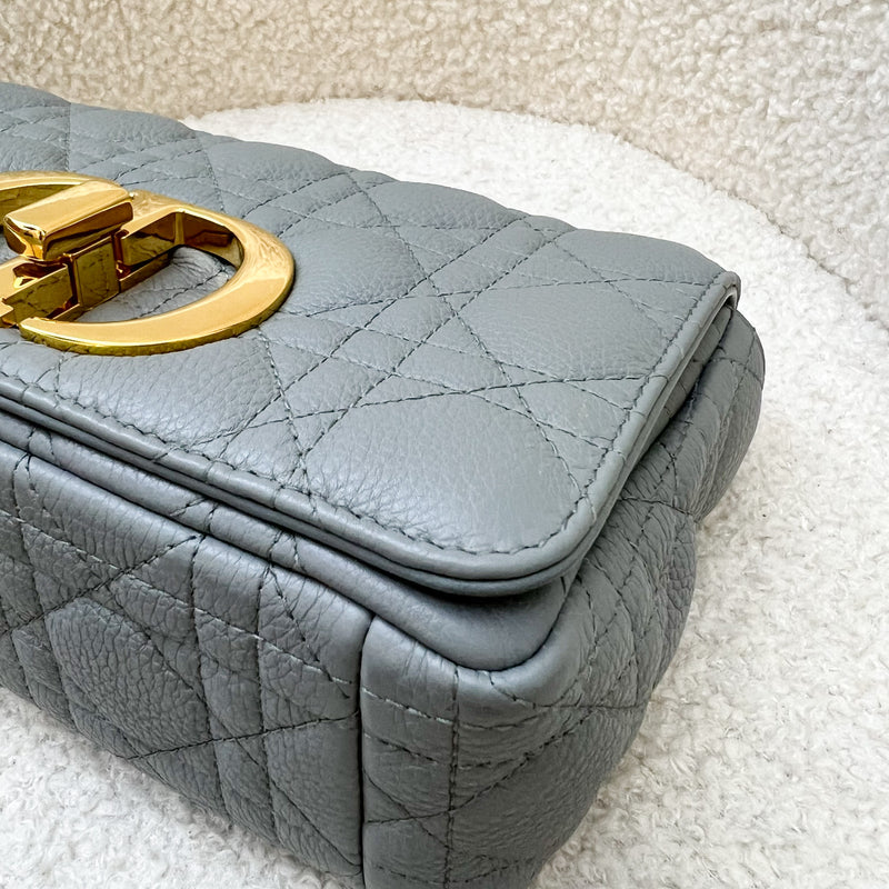 Dior Small Caro Flap in Stone Grey Grained Calfskin and GHW