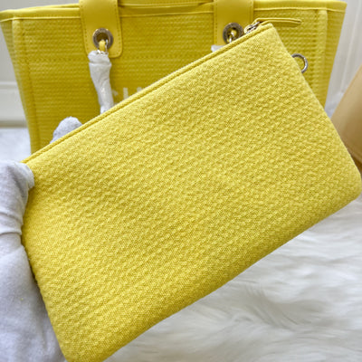 Chanel 23C Small / Medium Deauville Shopping Tote in Yellow Mixed Fibers Fabric and LGHW