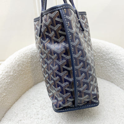 Goyard Mini Anjou Tote in Navy Goyardine Canvas with Navy Trim