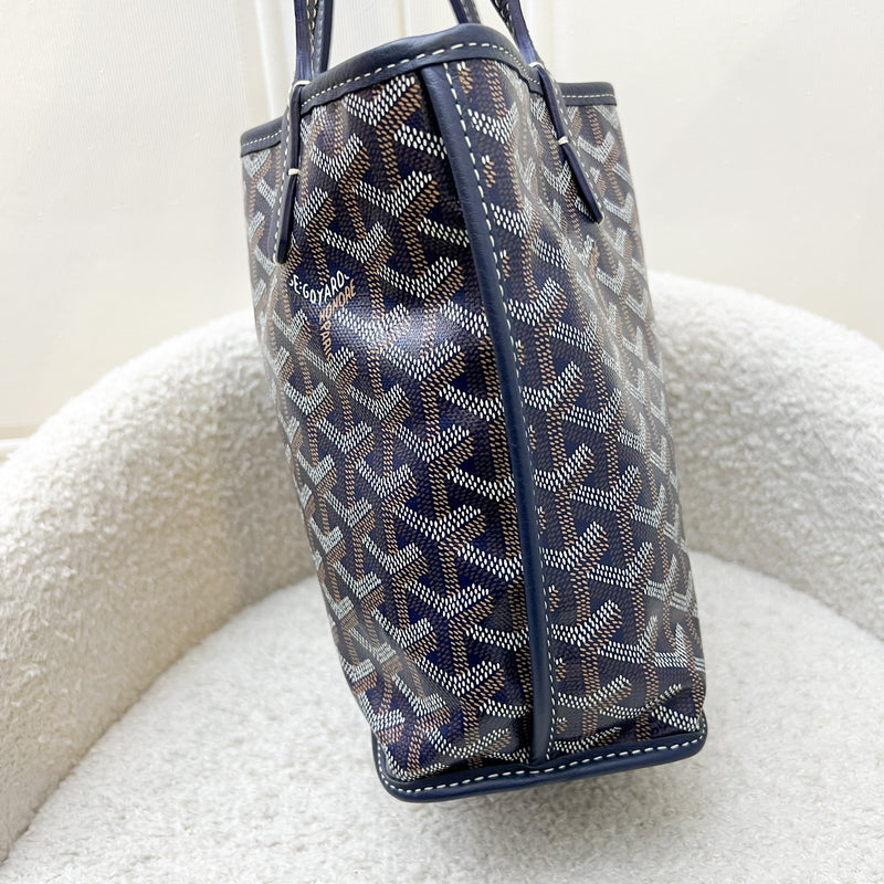 Goyard Mini Anjou Tote in Navy Goyardine Canvas with Navy Trim