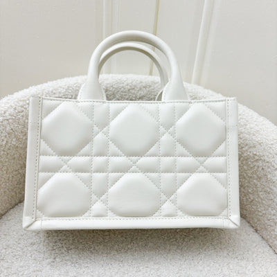 Dior Mini Book Tote in White Macrocannage Lambskin and LGHW