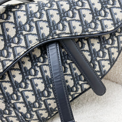 Dior Medium Saddle Bag in Navy Oblique Canvas and AGHW (With Strap)