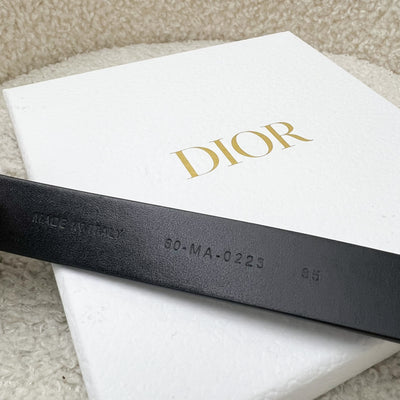 Dior CD Saddle Belt in Black Calfskin, 20 MM and AGHW in Sz 85