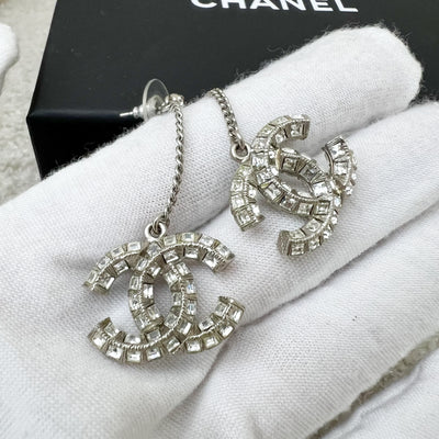 Chanel CC Logo Dangling Earrings studded with Crystals