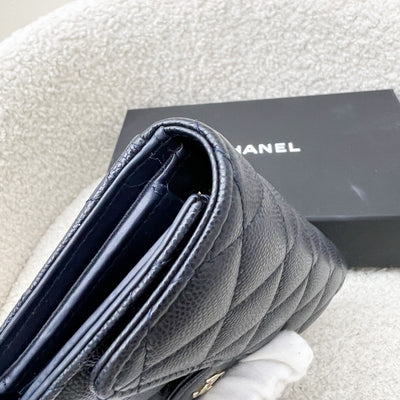 Chanel Classic Medium Trifold Wallet in Navy Caviar and LGHW