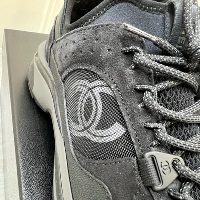 Chanel 23S CC Logo Sneakers in Black Fabric, Suede Calfskin and Mesh Size 37.5