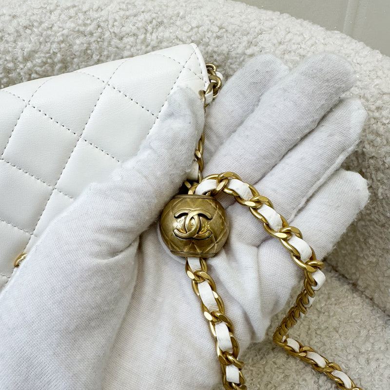 Chanel Pearl Crush Wallet on Chain WOC in White Lambskin and AGHW