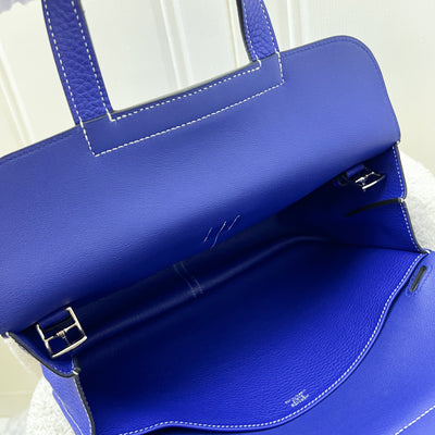 Hermes Halzan 31 in Bleu Electrique Clemence Leather and PHW